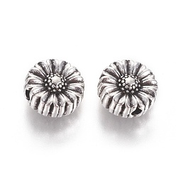Antique Silver Tibetan Style Alloy Flower Beads, Lead Free & Cadmium Free, Antique Silver, 11x5mm, Hole: 2mm