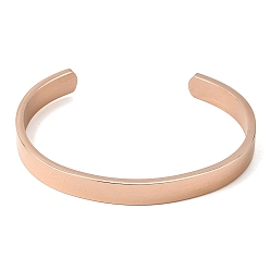 Rose Gold 304 Stainless Steel Plain Open Cuff Bangles for Women, Ion Plating(IP), Rose Gold, Inner Diameter: 2.56 inch(6.5cm)