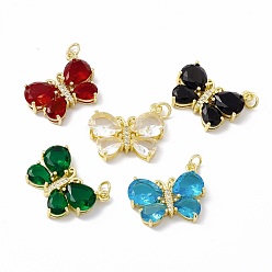 Mixed Color Rack Plating Brass Micro Pave Cubic Zirconia Pendants, Real 18K Gold Plated, Long-Lasting Plated, Cadmium Free & Lead Free, Butterfly, Mixed Color, 19x23x6mm, Jump Ring: 5x1mm, Inner Diameter: 3mm