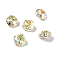 Light Jonquil AB K9 Glass Rhinestone Cabochons, Pointed Back & Back Plated, Square, Light Jonquil AB, 8x8x4mm