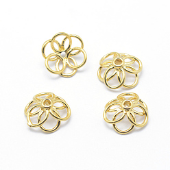 Real 18K Gold Plated Brass Bead Caps, 6-Petal, Real 18K Gold Plated, Lead Free & Cadmium Free & Nickel Free, Flower, 15.5x5.5mm, Hole: 2mm