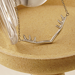 Нержавеющая Сталь Цвет Не тускнеет, модное 304 ожерелье с подвеской из оленьего рога из нержавеющей стали для ежедневного ношения женщинами, цвет нержавеющей стали, 15.75 дюйм (40 см)