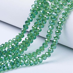 Lime Green Electroplate Glass Beads Strands, Pearl Luster Plated, Faceted, Rondelle, Lime Green, 3.5x3mm, Hole: 0.4mm, about 123~127pcs/strand, 13.7~14.1 inch(35~36cm)