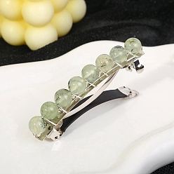 Prehnite Metal French Hair Barrettes, with Round Natural Prehnite Bead, Hair Accessories for Women Girl, 80x10x18mm