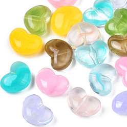 Couleur Mélangete Perles acryliques transparentes, deux tons, style de pierres fines imitation, cœur, couleur mixte, 15.5x21x9.5mm, Trou: 2mm, environ235 pcs / 500 g