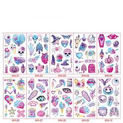 Mixed Color Halloween Themed Removable Temporary Water Proof Tattoos Paper Stickers, Mixed Color, 12x6.8cm, 10pcs/set