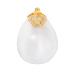 Clear Glass Bottle Pendants, with 
Brass Cap, Wish Bottle Pendant, Refillable Bottle Pendant, Teardrop, Golden, Clear, 37mm, Hole: 1.6mm