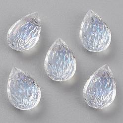 Moonlight Embossed Glass Rhinestone Pendants, Teardrop, Faceted, Moonlight, 14x9x5mm, Hole: 1.4mm