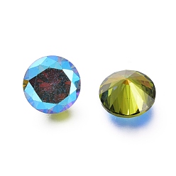 Peridot SI Cubic Zirconia Pointed Back Cabochons, Faceted Diamond Shape, Peridot SI, 8x4.5mm
