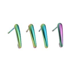Rainbow Color Ion Plating(IP) 304 Stainless Steel Stud Earring Findings, Rainbow Color, 15x3x1mm, Hole: 1.8mm, Pin: 0.8mm, 100pcs/bag