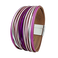 Purple PU Leather Multi-strand Bracelets, with Magnetic Clasps, Purple, 8-1/8 inch(20.5cm)
