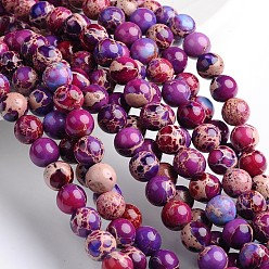Purple Dyed & Heated Natural Imperial Jasper Round Bead Strands, Purple, 8mm, Hole: 1mm, about 49pcs/strand, 16 inch