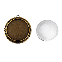 Antique Bronze Pendant Making Sets, with Alloy Pendant Cabochon Settings and Glass Cabochons, Flat Round, Nickel Free, Antique Bronze, Tray: 40mm, 54x50x2mm, Hole: 3mm, 39.5~40x8mm