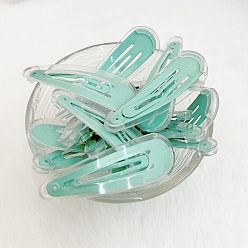 Turquoise Iron with Transparent PVC Plastic Teardrop Shape Snap Hair Clips, for Girls, Turquoise, 52mm