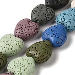 (52) Непрозрачная лаванда Бусы из натуральной лавы, окрашенные, сердце, разноцветные, 14x13~13.5x7 мм, отверстие : 1.2 мм, около 30 шт / нитка, 16.14'' (41~14.5 см)