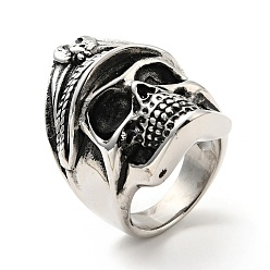 Antique Silver 316 Stainless Steel Skull Finger Ring, Gothic Jewelry for Men Women, Antique Silver, Size 8, 5.2~9.3mm, Inner Diameter: 18.3mm
