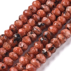 Coral Dyed Natural Malaysia Jade Rondelle Beads Strands, Faceted, Coral, 4x2~3mm, Hole: 1mm, about 115pcs/strand, 14 inch