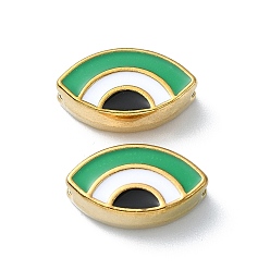 Средний Морско-зеленый Ионное покрытие (IP) 304 шарики из эмали из нержавеющей стали, реальный 18 k позолоченный, злые глаза, средний морской зеленый, 8x13.5x4.5 мм, отверстие : 1.4 мм