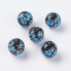 Deep Sky Blue Handmade Lampwork Beads, Inner Flower, Round, Deep Sky Blue, 20mm, Hole: 2mm