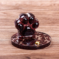 Garnet Resin Paw Print Mobile Phone Holder, with Natural Garnet Chips inside for Home Office Decorations, 80x58mm