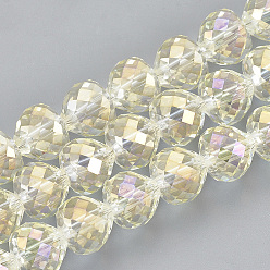 Light Yellow Electroplate Glass Beads Strands, Faceted, Heart, Light Yellow, 9x10mm, Hole: 1.5mm, about 60pcs/strand, 22 inch