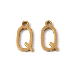 Letter Q 304 подвески из нержавеющей стали, подвески с буквой az~z, ионное покрытие (ip), золотые, Буква Q, 8x5x1 мм, отверстие : 1 мм