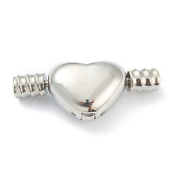 Stainless Steel Color 304 Stainless Steel European European Clip Clasps, Heart, Stainless Steel Color, 24x10x7mm, Hole: 3mm