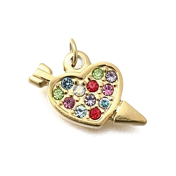 Разноцветный 304 подвески из нержавеющей стали, со стразами, ионное покрытие (ip), сердце, с целью перехода в кольце, реальный 14 k позолоченный, красочный, 10.5x16x2.5 мм, отверстие : 3 мм