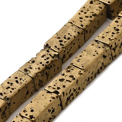 Golden Plated Electroplated Natural Lava Rock Beads Strands, Rectangle, Golden Plated, 8x4x4mm, Hole: 1mm, about 51pcs/strand, 16.38''~16.54''(41.6~42cm)