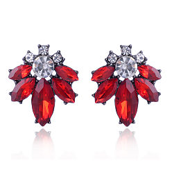 red Stylish and Elegant Crystal Flower Earrings with a Personalized Touch