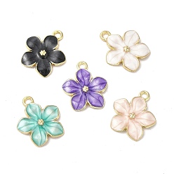 Mixed Color Alloy Enamel Pendants, Cadmium Free & Nickel Free & Lead Free, Golden, Flower Charm, Mixed Color, 16x14x2.4mm, Hole: 1.5mm