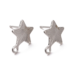 Stainless Steel Color 201 Stainless Steel Stud Earring Findings, with Horizontal Loop and 316 Stainless Steel Pin, Star, Stainless Steel Color, 13x10mm, Hole: 1.4mm, Pin: 0.7mm