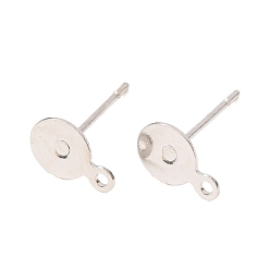 Platinum Brass Stud Earring Findings, with Iron Pin and Loop, Platinum, 8x6x0.1mm, Hole: 1mm, Pin: 0.5mm