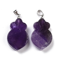 Amethyst Natural Amethyst Pendants, with Platinum Brass Findings, Carrot, 29~30x17x6mm, Hole: 5mm