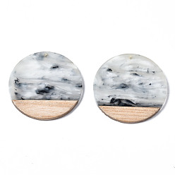 Gainsboro Transparent Resin & Walnut Wood Pendants, Two Tone, Flat Round, Gainsboro, 38.5x3.5mm, Hole: 2mm