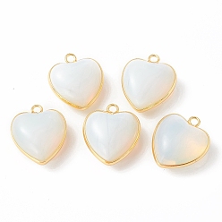Opalite Opalite Pendants, with Golden Plated Brass Findings, Heart Charms, 18~19x15~17x7~10mm, Hole: 2mm