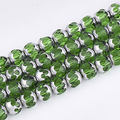 Lime Green Electroplate Glass Beads Strands, Half Silver Plated, Faceted, Round, Lime Green, 8~8.5x7~8mm, Hole: 1mm, about 40pcs/strand, 11.8 inch