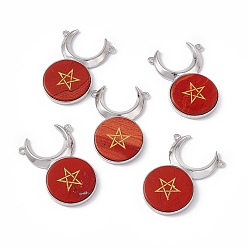 Red Jasper Natural Red Jasper Connector Charms, Cattle Head Links with Star, with Rack Plating Platinum Tone Brass Findings, Cadmium Free & Lead Free, 47.5x31.5x5mm, Hole: 2mm