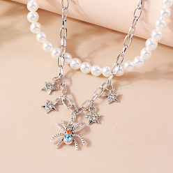 YN1456 Fashionable Double-layer Necklace with Butterfly and Pentagram Pendant - Trendy and Elegant