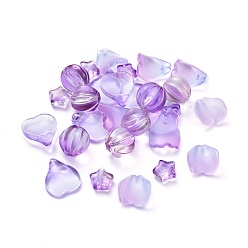 Violet Electroplate Transparent Glass Beads, Mixed Shapes, Violet, 5~21x6~14x3~10mm, Hole: 0.9~1.2mm