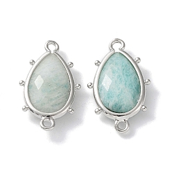 Amazonite Natural Amazonite Connector Charms, with Platinum Plated Brass Edge Loops, Faceted, Teardrop, 24x14.5x5mm, Hole: 1.2mm & 1.4mm