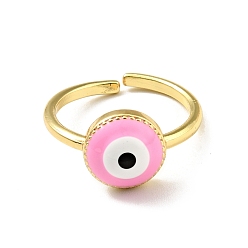 Ярко-Розовый Эмалированное кольцо-манжета сглаза, позолоченные латунные украшения для женщин, без кадмия и без свинца, ярко-розовый, размер США 7 1/2 (17.7 мм)