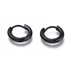 Gunmetal 304 Stainless Steel Huggie Hoop Earrings, Hypoallergenic Earrings, Thick Hoop Earrings, Ring, Gunmetal, 10 Gauge, 14.5x14x2.5mm, Pin: 1mm