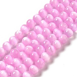 Rose Chaud Brins de perles de sélénite naturelles, Grade a, teint, ronde, rose chaud, 8.5mm, Trou: 0.8mm, Environ 46 pcs/chapelet, 15.35'' (39 cm)