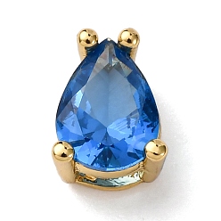 Синий Подвески-слайдеры из латуни с микропаве из кубических цирконий в форме капли, долговечный, стойки покрытие, без кадмия и без свинца, реальный 18 k позолоченный, синие, 8.5x6.5x5.5 мм, отверстие : 5.5x2 мм