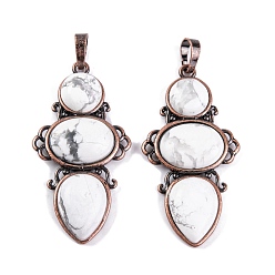 Говлит Природные подвески Говлит, покрытие стойки латунные подвески в виде цветов, без кадмия и без свинца, Красная медь, 47x24x6.5 мм, отверстие : 7.5x5 мм