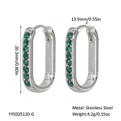 Нержавеющая Сталь Цвет Элегантные овальные серьги-кольца из нержавеющей стали, со стразами, цвет нержавеющей стали, 20.3x13.9 мм