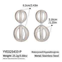 Серебро Полые плоские круглые 304 серьги-гвоздики из нержавеющей стали, серебряные, 62x31.6 мм