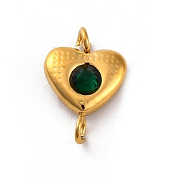 Изумруд 304 подвески-сердечки из нержавеющей стали со стразами, ионное покрытие (ip), реальный 14 k позолоченный, изумруд, 12.5x8x2.5 мм, отверстие : 1.8 мм