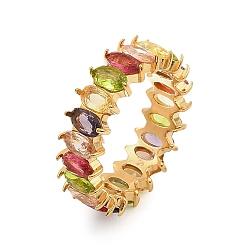 Разноцветный 304 Кольца из нержавеющей стали с цветными фианитами для женщин, овальные, золотые, красочный, 6.5 мм, внутренний диаметр: 17.8x16.8 мм